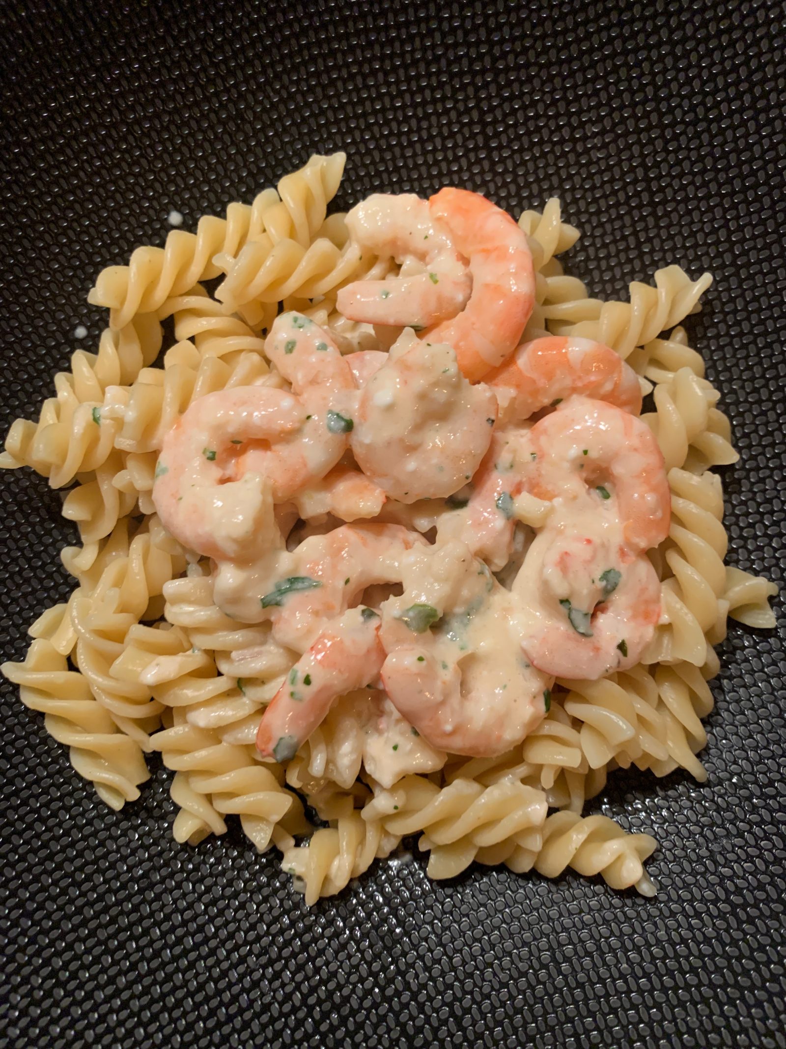 Pâtes aux crevettes et lait de coco